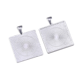 Supports de pendentif CARRE 25mm Laiton Qualité Extra Argent Vif