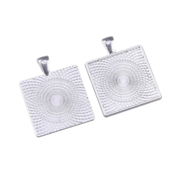 Supports de pendentif CARRE 25mm Laiton Qualité Extra Argent Vif
