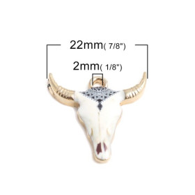 Pendentifs Buffalo, Buffle Tete Vache Boho Chic style emaillé 22mm metal couleur Doré