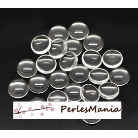 Cabochons en verre 12mm, fond plat effet loupe