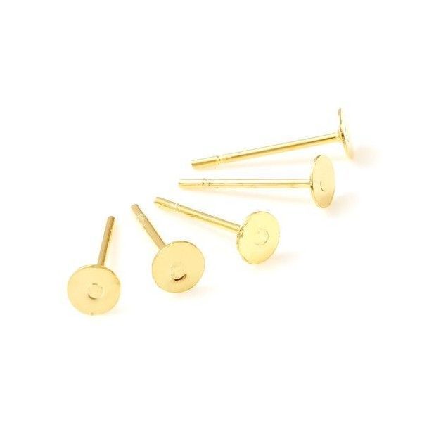 Boucles d'oreille - Puce Plateau 6 mm - avec attache - cuivre - Doré à l'or fin 18K