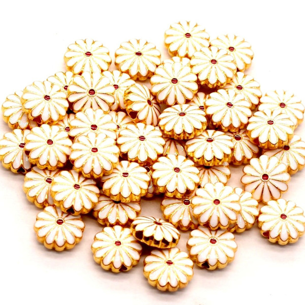 Perles Intercalaires Cloisonné Résine Style Émaillé Marguerite Rose 12 mm – Base Métal Doré