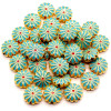 Perles Intercalaires Cloisonné Résine Style Émaillé Marguerite 12mm , Turquoise, Doré