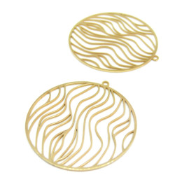 Pendentif,  Forme Géométrique Rond travaillé 36 mm Laser cut Métal couleur Doré