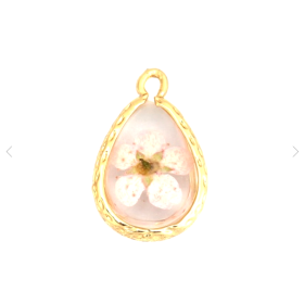 Pendentifs Goutte de  Verre avec inclusion de fleur véritable 19mm métal Doré