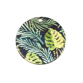 Pendentifs, breloques stardust Ronde 20mm, Feuille Doré