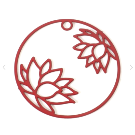 Estampes pendentif filigrane Fleur de Lotus dans Cercle 27 mm Métal coloris Rouge