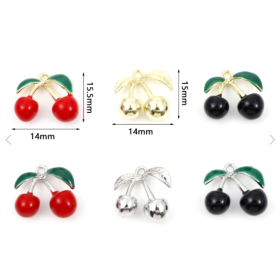Pendentifs style résine émaillés Cerise Rouge 15.5 mm métal Doré