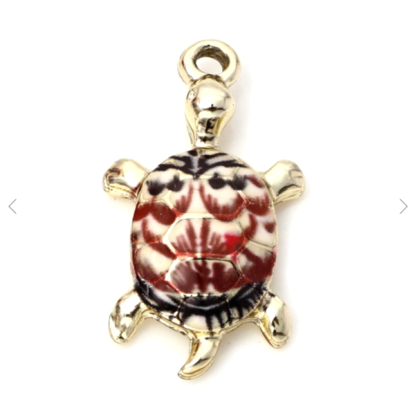 Pendentifs résine style émaillés Tortue 24mm sur une base en métal Doré