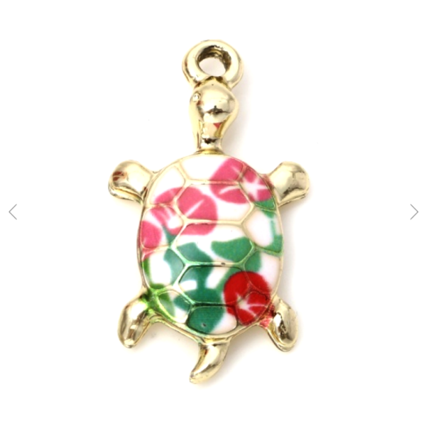 Pendentifs résine style émaillés Tortue 24mm sur une base en métal Doré