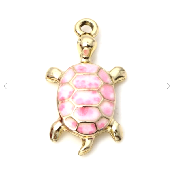 Pendentifs résine style émaillés Tortue 24mm sur une base en métal Doré