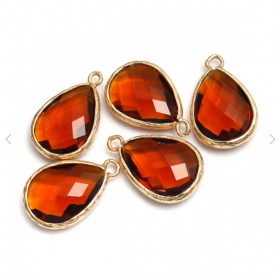 Pendentifs Goutte de  Verre 19mm Cuivre finition Doré