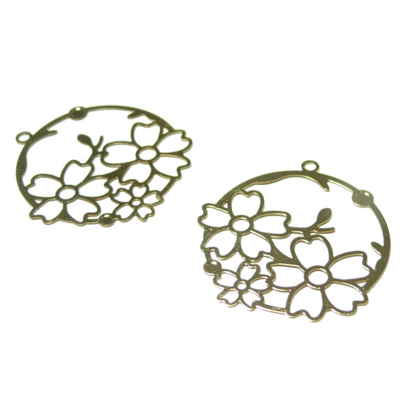 Estampes pendentif filigrane Bouquet de fleur 30mm métal couleur Doré