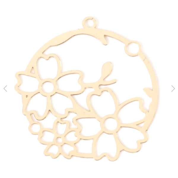 Estampes pendentif filigrane Bouquet de fleur 30mm métal couleur Doré