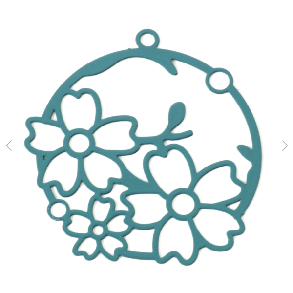 Estampes pendentif filigrane Bouquet de fleur 30mm métal couleur Bleu Canard