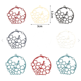 Estampes pendentif filigrane Bouquet de fleur 30mm métal couleur Bleu Canard