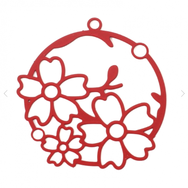 Estampes pendentif filigrane Bouquet de fleur 30mm métal couleur Rouge