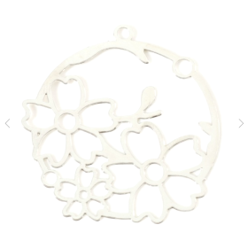 Estampes pendentif filigrane Bouquet de fleur 30mm métal couleur Argent Platine