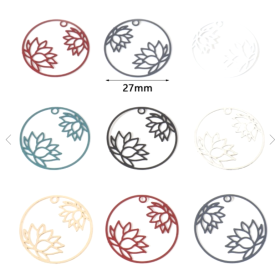 Estampes pendentif filigrane Fleur de Lotus dans Cercle 27 mm Métal coloris Noir