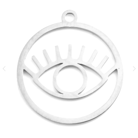 Pendentif  forme Ovale avec Oeil de la protection, Grigri 24mm Acier Inoxydable finition Argent Platine