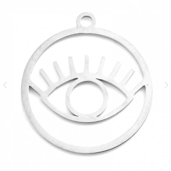 Pendentif  forme Ovale avec Oeil de la protection, Grigri 24mm Acier Inoxydable finition Argent Platine