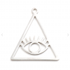 Pendentif  forme Triangle avec Oeil de la protection, Grigri 27mm Acier Inoxydable finition Argent Platine