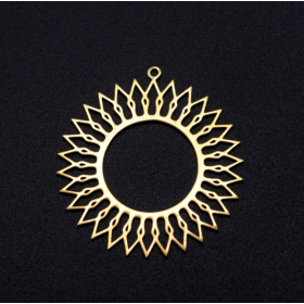 Pendentif  forme Soleil 37mm Acier Inoxydable finition Doré