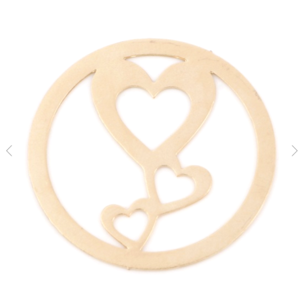 Estampes pendentifs, connecteurs  Cercles avec multi Coeurs Ajourées 25mm métal finition Doré