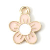 Pendentifs résine style émaillés Fleur, Marguerite 13mm Rose Pale sur une base en métal Doré