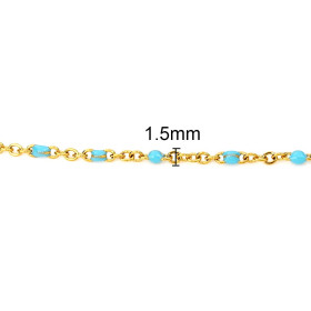 PS110116283 – Lot de 1 Collier 45,5 cm émaillé Bleu Turquoise – maille fine 2 x 1.5 mm – Acier Inoxydable doré