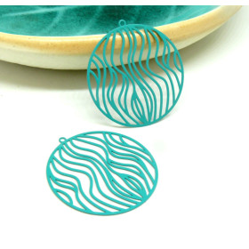 Estampes  Forme Géométrique Rond travaillé 36 mm Laser cut Métal couleur Bleu Canard