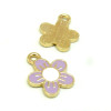 Pendentifs résine style émaillés Fleur, Marguerite 13mm Lilas sur une base en métal Doré