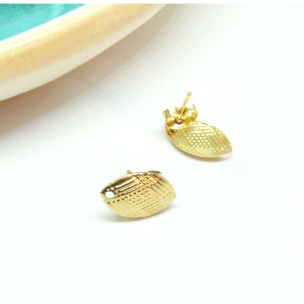 Boucles d'oreilles Puce Ovale Travaillé 14.5mm Acier inoxydable 304 finition Doré