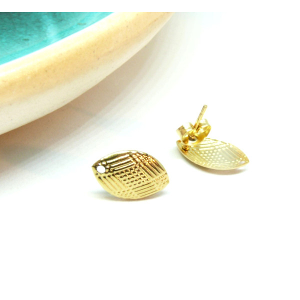 Boucles d'oreilles Puce Ovale Travaillé 14.5mm Acier inoxydable 304 finition Doré