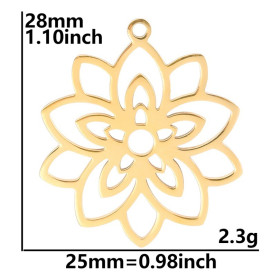 Pendentifs Fleur 25mm – Acier Inoxydable 304 Doré à l'or fin 18K, Placage Ionique