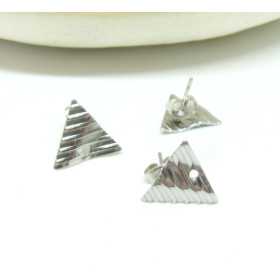 Boucles d'oreille puce Triangle Ondulé 12mm avec trou d' attache en Acier Inoxydable 304 avec embouts finition Argenté