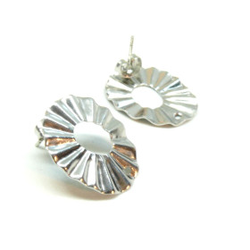 Boucles d'oreille puce Soleil ART DECO 21.5mm avec trou d' attache en Acier Inoxydable 304 avec embouts finition Argenté