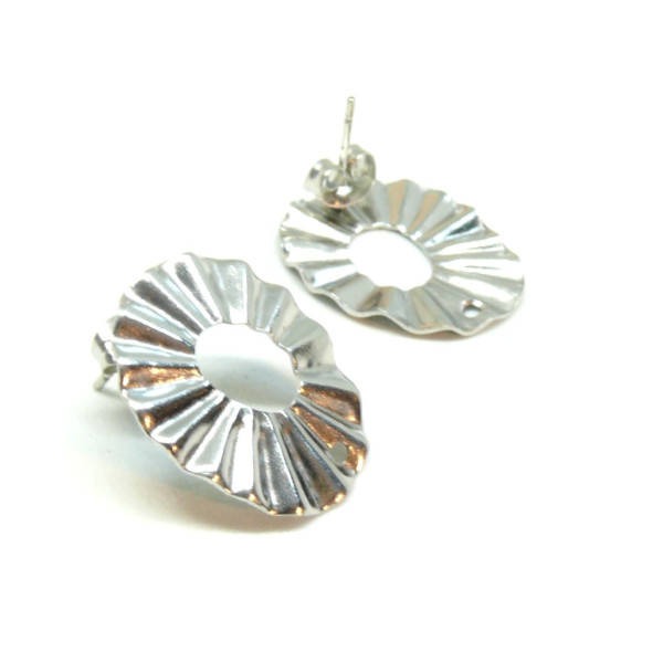 Boucles d'oreille puce Soleil ART DECO 21.5mm avec trou d' attache en Acier Inoxydable 304 avec embouts finition Argenté