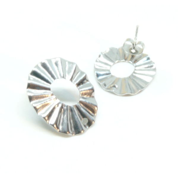 Boucles d'oreille puce Soleil ART DECO 21.5mm avec trou d' attache en Acier Inoxydable 304 avec embouts finition Argenté