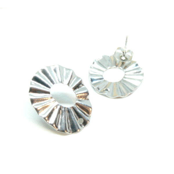 Boucles d'oreille puce Soleil ART DECO 21.5mm avec trou d' attache en Acier Inoxydable 304 avec embouts finition Argenté