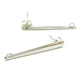 Boucles d'oreille puce Tige longue goutte 35mm avec anneau d' attache en Acier Inoxydable 304 avec embouts finition Argenté