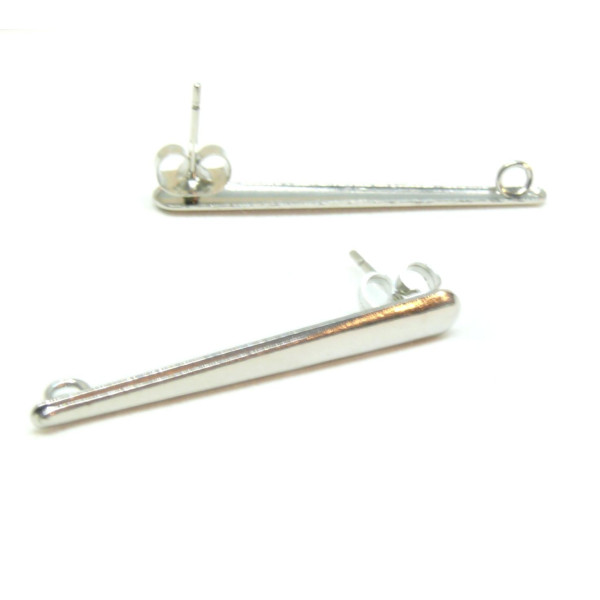 Boucles d'oreille puce Tige longue goutte 35mm avec anneau d' attache en Acier Inoxydable 304 avec embouts finition Argenté