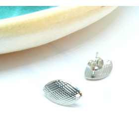 Boucles d'oreilles, Puce Ovale Travaillé 14.5mm, Acier inoxydable 304 finition Argenté
