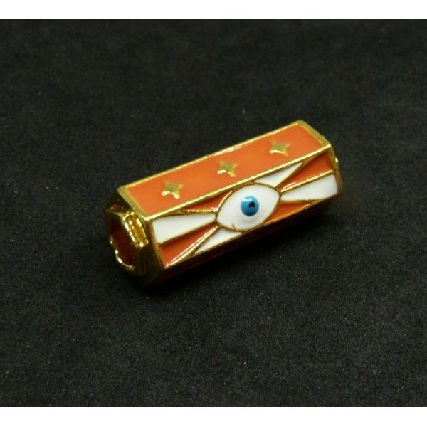 Perle intercalaire Tube Hexagonale  BOHO Oeil de la protection 22 par 10mm métal doré