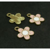 Pendentifs résine style émaillés Fleur, Marguerite 13mm Rose Pale sur une base en métal Doré