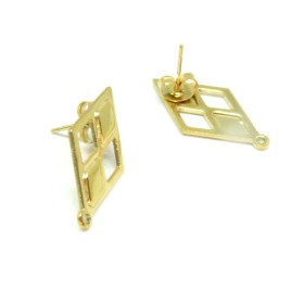 Boucles d'oreille puce Losange 24mm avec anneau d' attache en Acier Inoxydable 304 avec embouts finition DORE