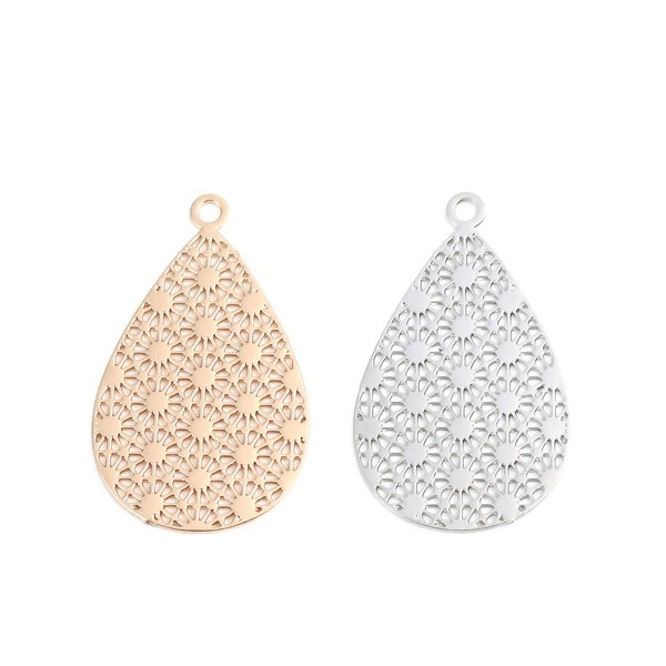 Estampes pendentif filigrane Goutte 23mm métal couleur Doré