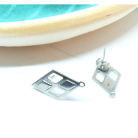 Boucles d'oreille, puce Losange 24mm, avec anneau d' attache, Acier Inoxydable 304, avec embouts finition Argenté