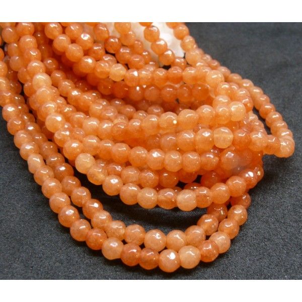 Perles rondes Agate Facettées 3 mm Orange Pastel