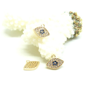 Pendentif Oeil de la protection 9mm avec Zircon Laiton finition OR 18KT